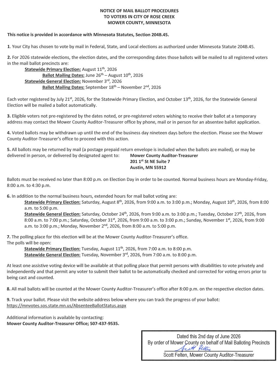 2026 - Mail Ballot Procedure Notice
