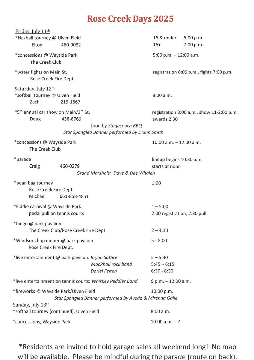 2025 RC Fun Days Schedule